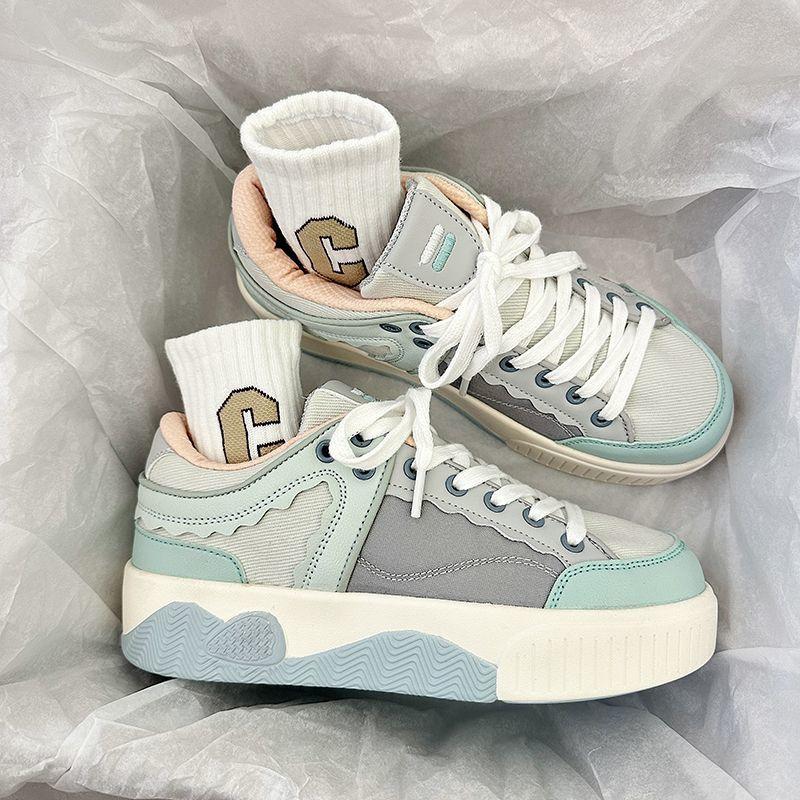 2024 Симпатичные женские кроссовки с круглым носком, синяя платформа, удобные студенческие модные мужские туфли, вулканизированные, на шнуровке, Zapatillas Mujer