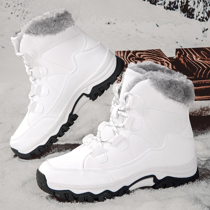 Модные зимние женские сноубутсы 2024 Новые уличные утепленные плюшевые женские кроссовки Зимняя обувь Теплые на толстой подошве Снего- и водонепроницаемые хлопковые ботинки