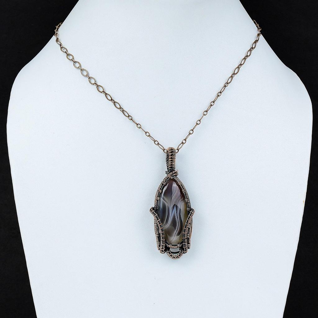 Подвеска Crazy Lace Agate, подвеска из медной проволоки, подвеска из драгоценных камней ручной работы, ювелирные изделия Crazy Lace Agate, подарок на помолвку, ювелирные изделия из медной проволоки