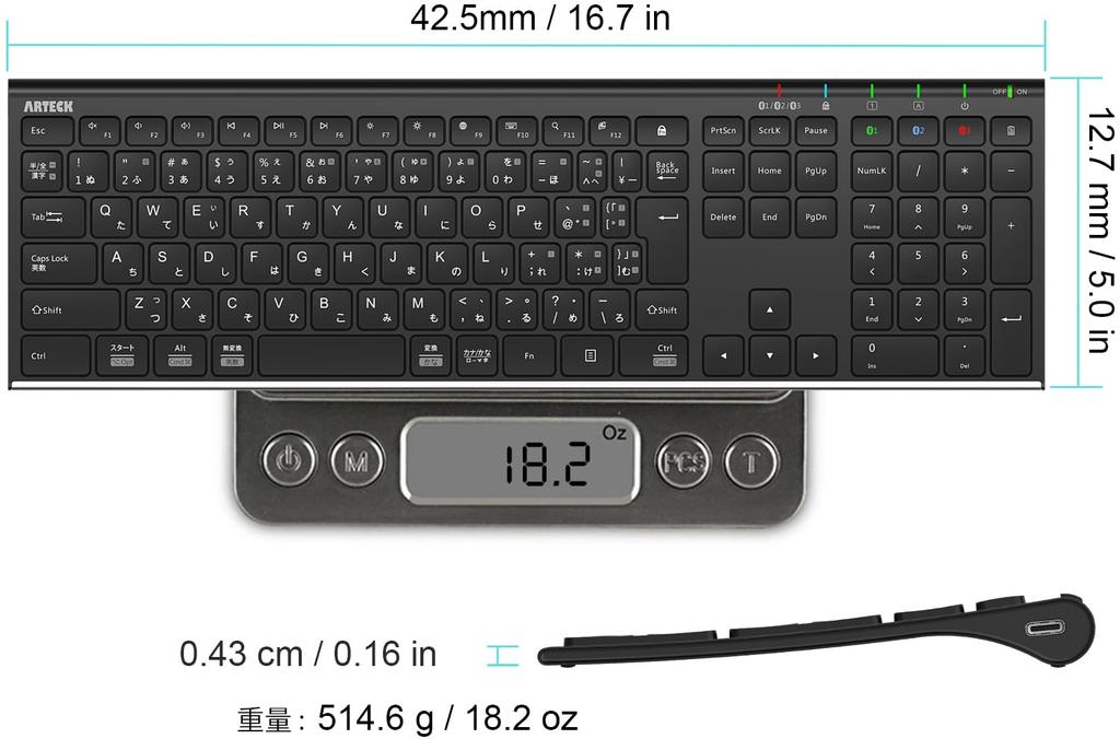 Клавиатура Arteck Bluetooth из японской нержавеющей стали, совместимая с Windows, с перезаряжаемым аккумулятором, удобная раскладка, подходит для нескольких устройств, полноразмерная, для iOS.