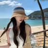 Stripe Rainbow Straw Hat Weave Beach Fisherman Hat Breathable Sunscreen Bucket Hat  Girls