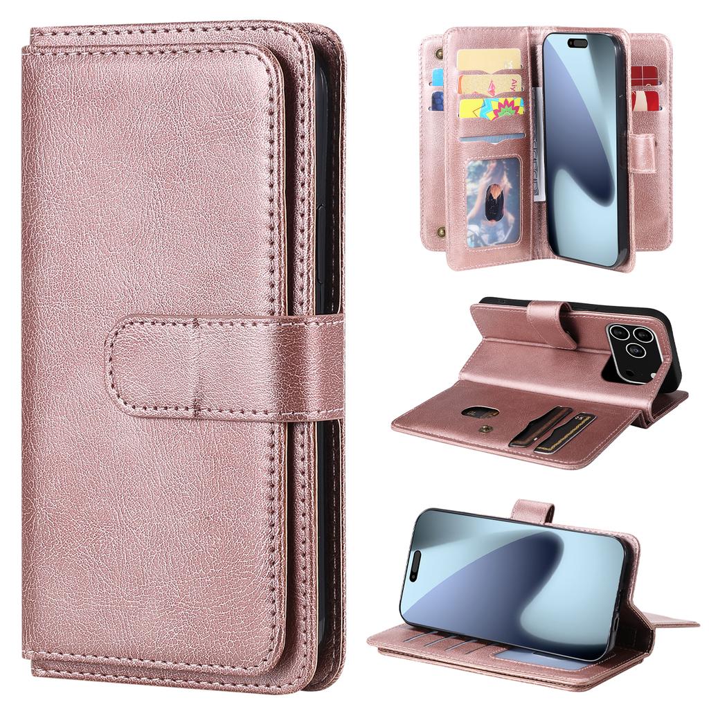 For iPhone 17 Pro Leather Case with 10 Card Holder Phone Cover Stand
