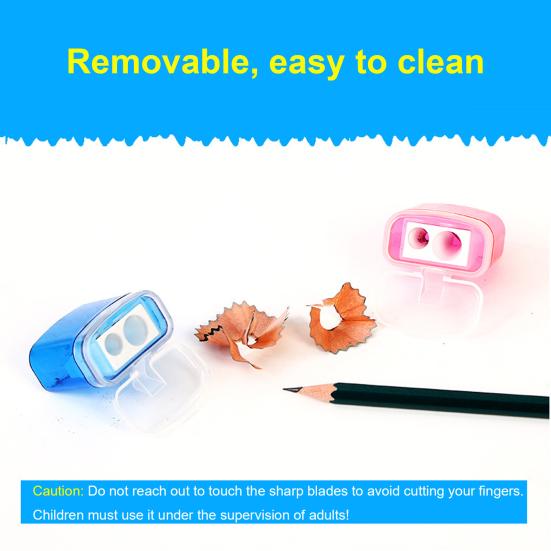 Dual-Hole Pencil Sharpener 4 Color Transparent Plastic Sharpener for Standard Jumbo Pencils Kid-Friendly Portable Pencil Sharpener with Cover
