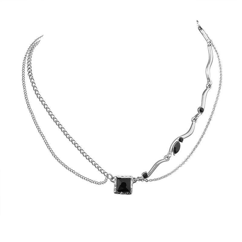 Asymmetrical Black Crystal Necklace Female Trend Design ins Versatile Pendant Pendant Sweater Chain Jewelry