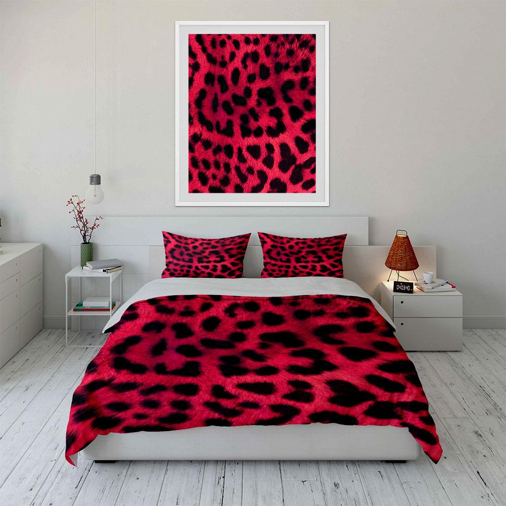 Pink-black leopard spots. Bedding sets Duvet cover sets Duvet covers Pillowcases(1* Duvet Cover 2* Pillowcases without duvet insert)