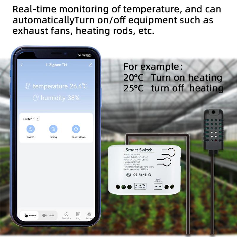 Tuya Smart TH10 Zigbee-переключатель с датчиком температуры и влажности, пассивный сухой контакт, Zigbee-реле, работает с Home Assistant