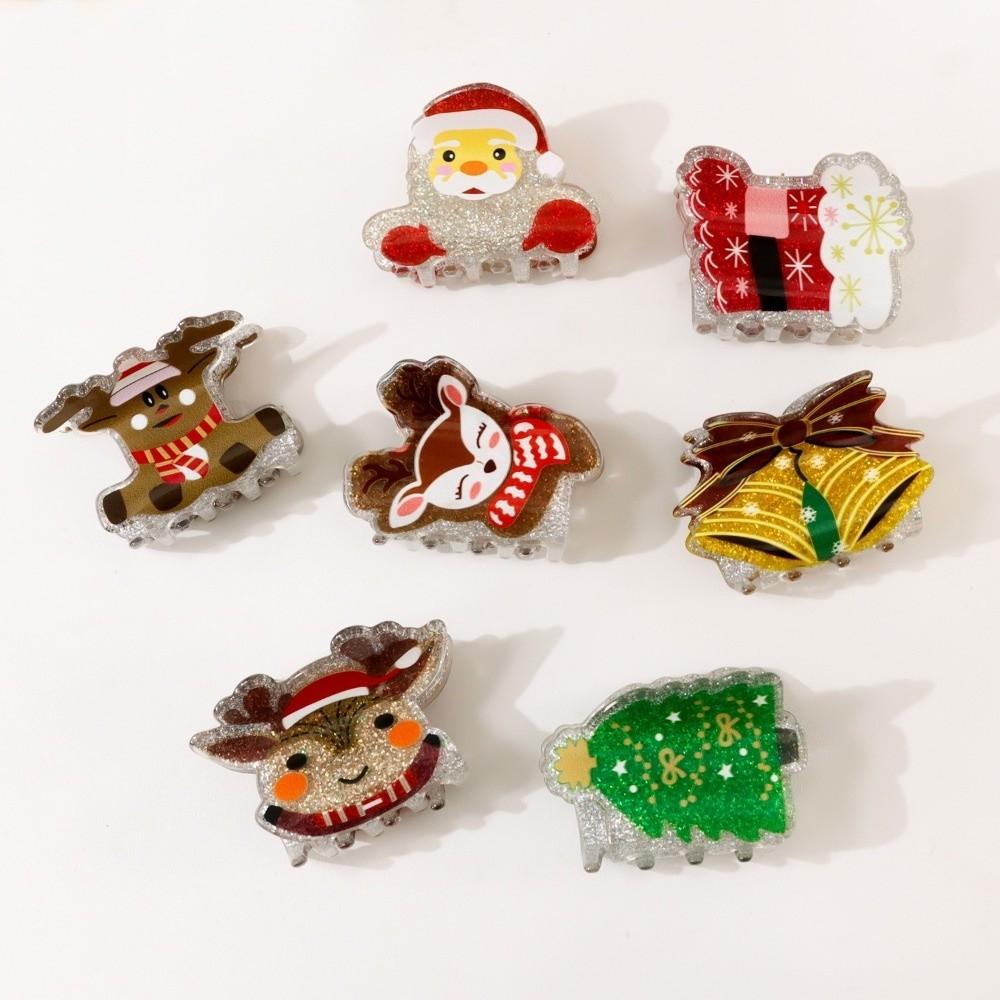 Elk Santa Claus Shark Clip Glitter Cartoon Hair Grab Clip Gift Christmas Tree Hair Claw Daily