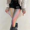 Punk Y2K Rainbow Fishnet Stockings Large Mesh Dopamine See-through Tights Hot Girl Style Stretch Hollowed Out Pantyhose Women