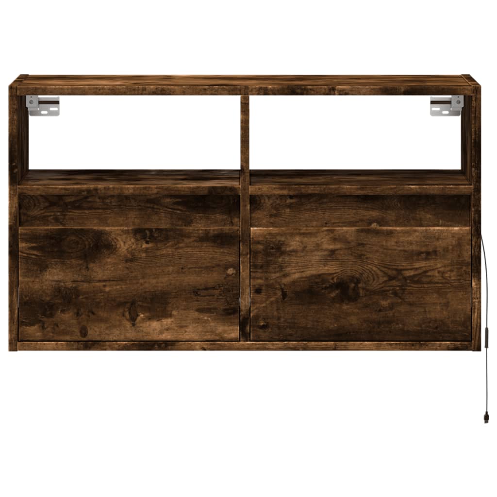 Настенный ТВ-шкаф со светодиодной подсветкой, Копченый дуб, 80 x 31 x 45 см