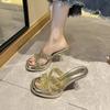 Сексуальные водонепроницаемые настольные туфли на высоком каблуке, крутые шлепанцы, женские весенне-летние шлепанцы с горным хрусталем для выхода в свет, банкетные шлепанцы на толстом каблуке с одной перемычкой