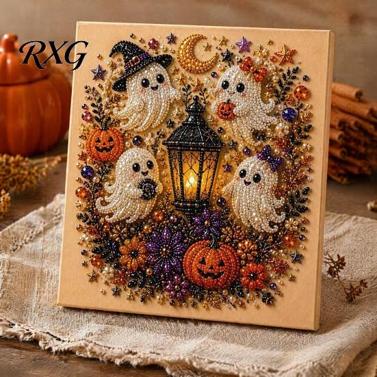 Quirky Halloween Art Projects Ghost Faux Pearl DIY Kit, Spooky 3D Bead Festive Kit Painting Crafts, Gothic Wall for Adults Beginners Creative