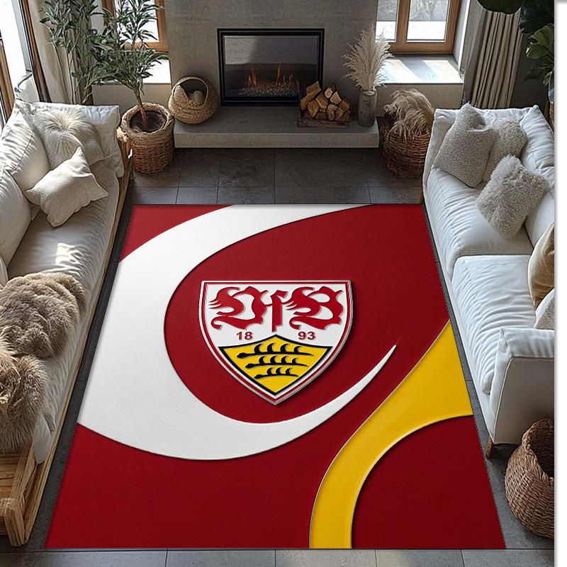 VfB Stuttgart Football Print Crystal Velvet Rug, Comfortable Water Absorbent Non Slip Indoor Floor Carpet