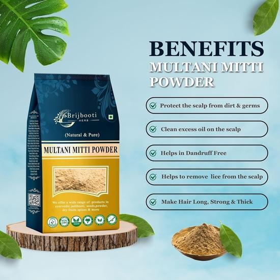 BrijBooti Organic Multani Mitti Powder (800 Grams) - For Face Pack - Skin and Hair - Fuller's Earth, Bentonite Powder