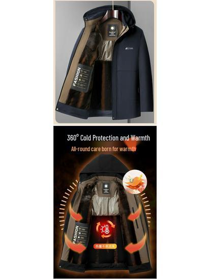Мужская зимняя хлопковая куртка: Толстая, теплая, морозостойкая верхняя одежда со съемным капюшоном, идеально подходит для гардероба мужчин среднего возраста и пап.