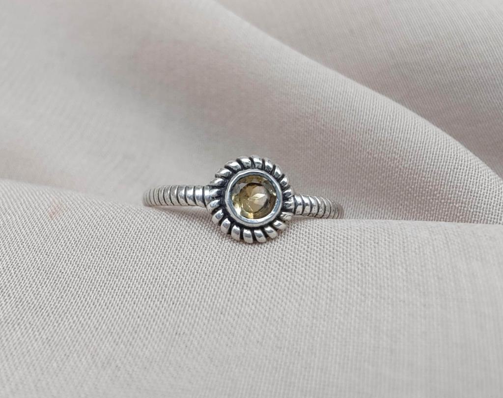 Citrine 925 Sterling Silver Ring: Floral Beaded Boho Gemstone Jewelry
