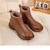 Women's Cowhide Boots Autumn Winter Thick Sole Plush Insulation Short Boots Fashion Retro Walking Casual Shoes Travel Luxury