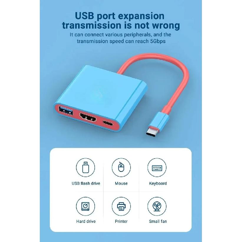 3 IN 1 Portable Nintendo Switch Docking Station TYPE-C To 4K HDTV Hub with HDMI and USB 3.0 for Steam Deck Phone IPad Laptop