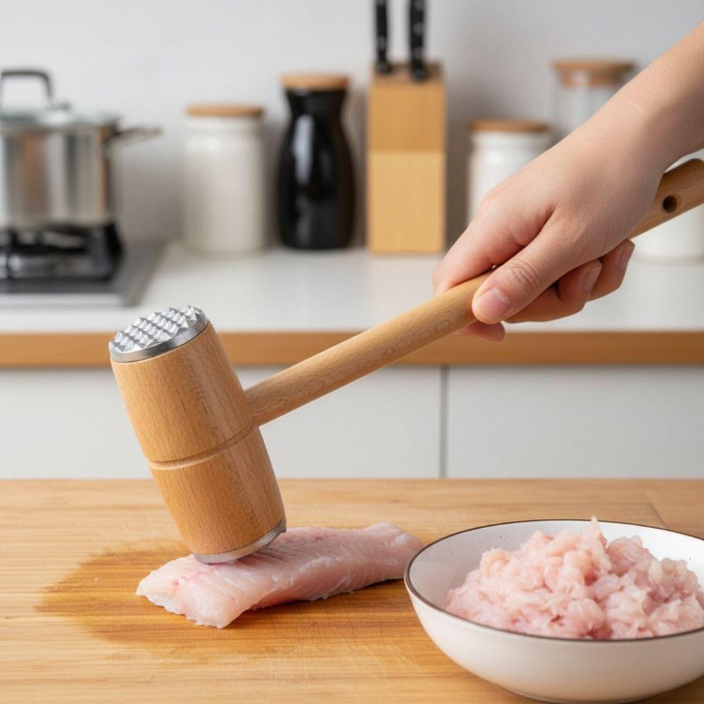 Прочный Деревянный Двусторонний Молоток для Отбивания Мяса Нескользящая Ручка Металлическая Головка Ручной Молоток для Мяса Стейк