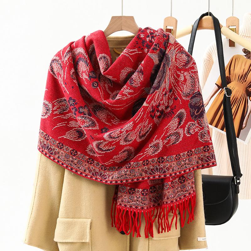 Jacquard Scarf Women's Winter Thickened Warm Ethnic Style Shawl High End New Imitation Cashmere Scarf