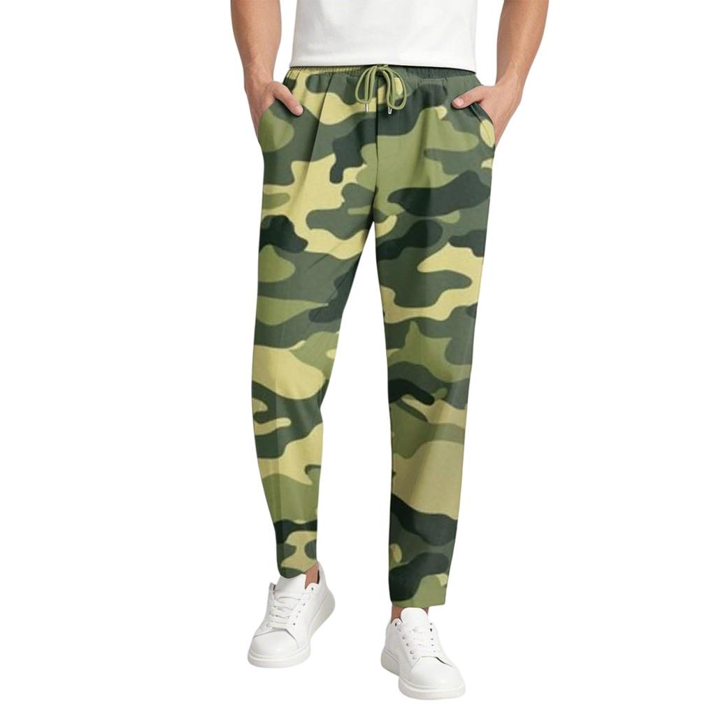 Мужские повседневные камуфляжные длинные брюки, эластичный пояс на шнурке, легкие и облегающие, с карманами, удобные и дышащие