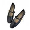 2025 Spring and Autumn Korean Version of Xiaoxiangfeng Chic Soft Sole Soft Leather Square Head Shallow Mouth One-word Buckle Flat Heel Mary Jane Shoes