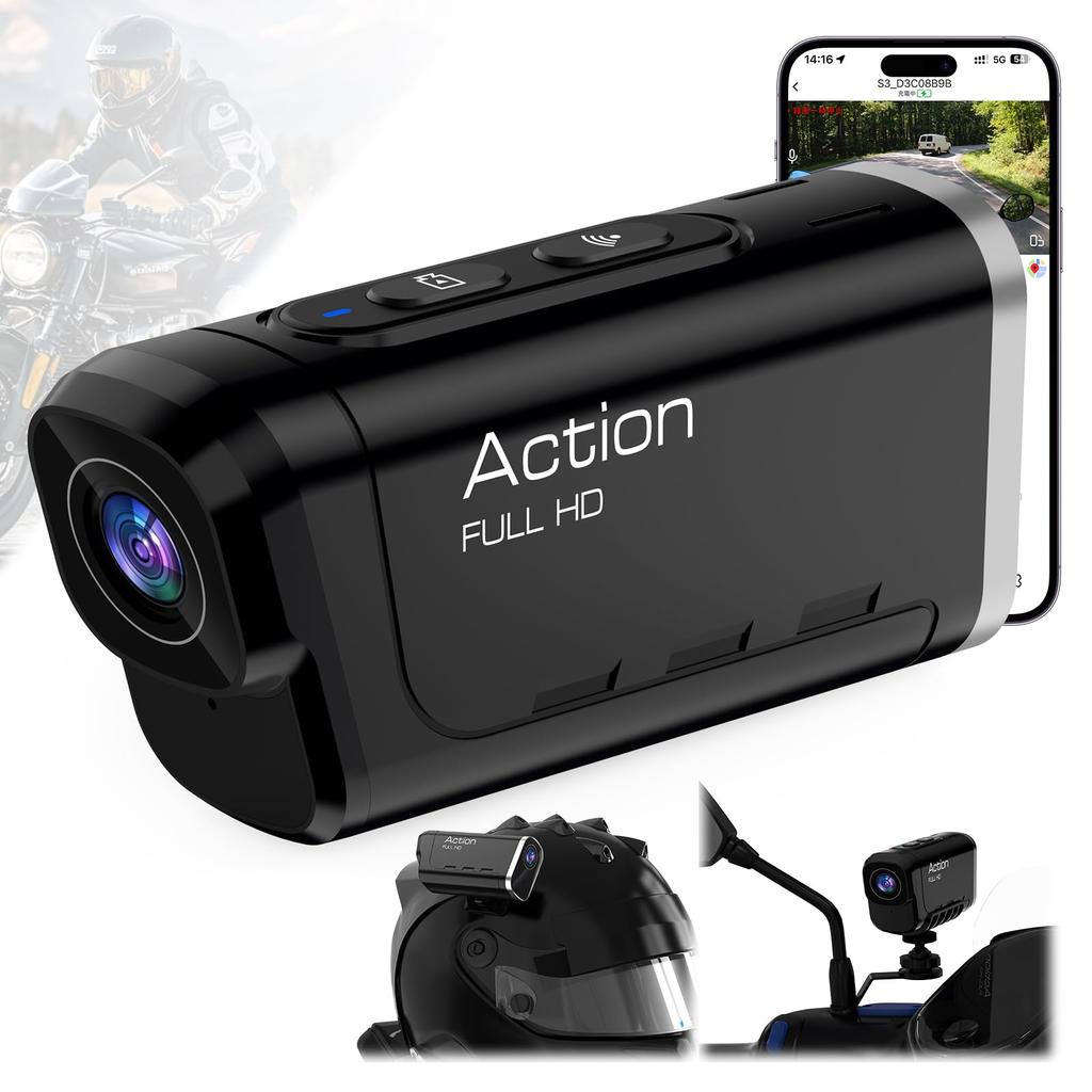 4K Action Wearable Motorcycle Dash Cam with Dual Front and Rear Simultaneous Helmet Bicycle Dash Smartphone Loop High Dustproof and WiFi and Dedicated