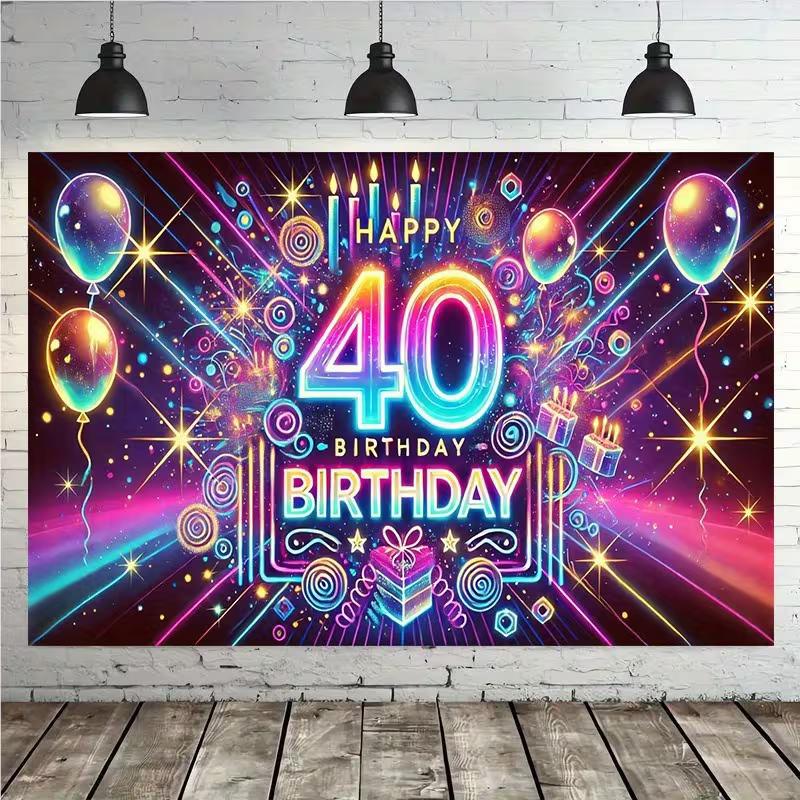 2D светящийся фон для 40-летия, Баннер-фон для вечеринки в фиолетово-неоновой тематике