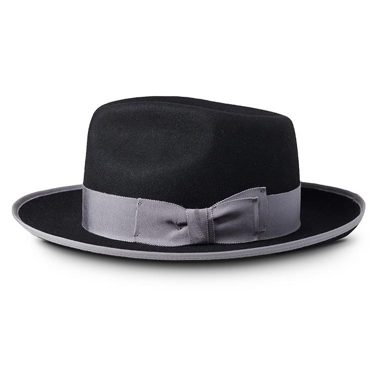 Bow Webbing Decorated Wool Hat Solid Sheep Felt Top Hat With Warped Brim Pure Wool Top Hat