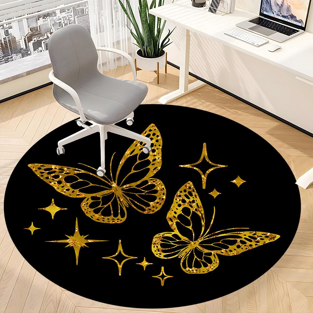 1pc Butterfly Sparkle Office Round Area Rug, Mat Suitable ForOffice, Under Office Chairs Bedroom Living Room Home Decor, Room Deco