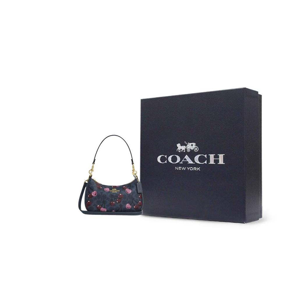 Coach Teri 24 Сумка-тоут через плечо из покрытого холста со съемным плечевым ремнем Средняя Женские сумки Синий CY694-IMDEI