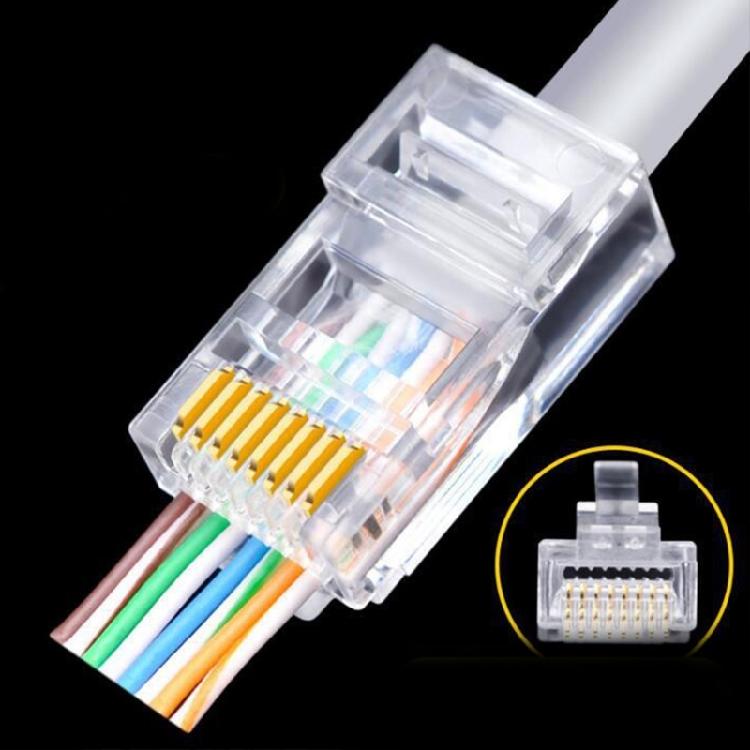 100 шт. Прозрачные разъемы RJ45 Cat6, 8P8C Сквозные для UTP кабеля 24-26AWG Замена сетевого провода