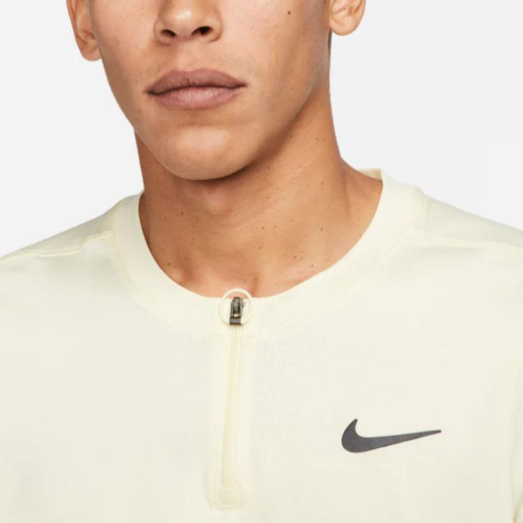 Nike Однотонная футболка с логотипом бренда, на молнии до середины, с круглым вырезом и короткими рукавами, мужские топы, молочно-белый DD8321-744