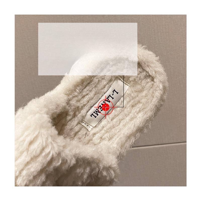 Осенне-зимняя корейская версия тапочек Velcro A Word с двойным поясом, меховые тапочки с плоской подошвой снаружи, хлопковые тапочки