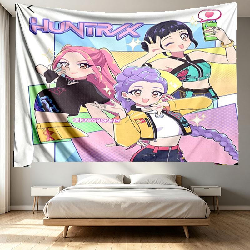 KPop Demon Hunters Print Tapestry - Portable Wall Decor Cloth, for Home, Dorm, Travel, Bedroom, Living Room - Ideal Birthday Housewarming Gift