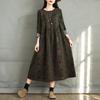 Dimanaf 2025 Spring Plus Size Women Long Dress Floral Vintage Loose Casual Long Sleeve Maxi Printing New Pleated