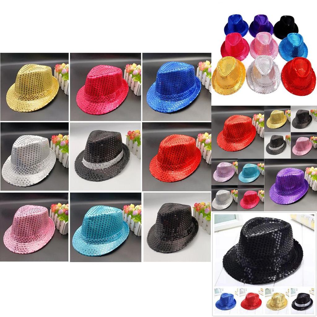 Trilby Sequin Hat Cap Sequinned Dance Party Costume Mj Jazz Performance Fedora