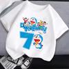 Doraemon Birthday Number T-shirt Children Tee Top Anime Round Collar Clothing Black White Summer Short Sleeve Kids Clothes Gift