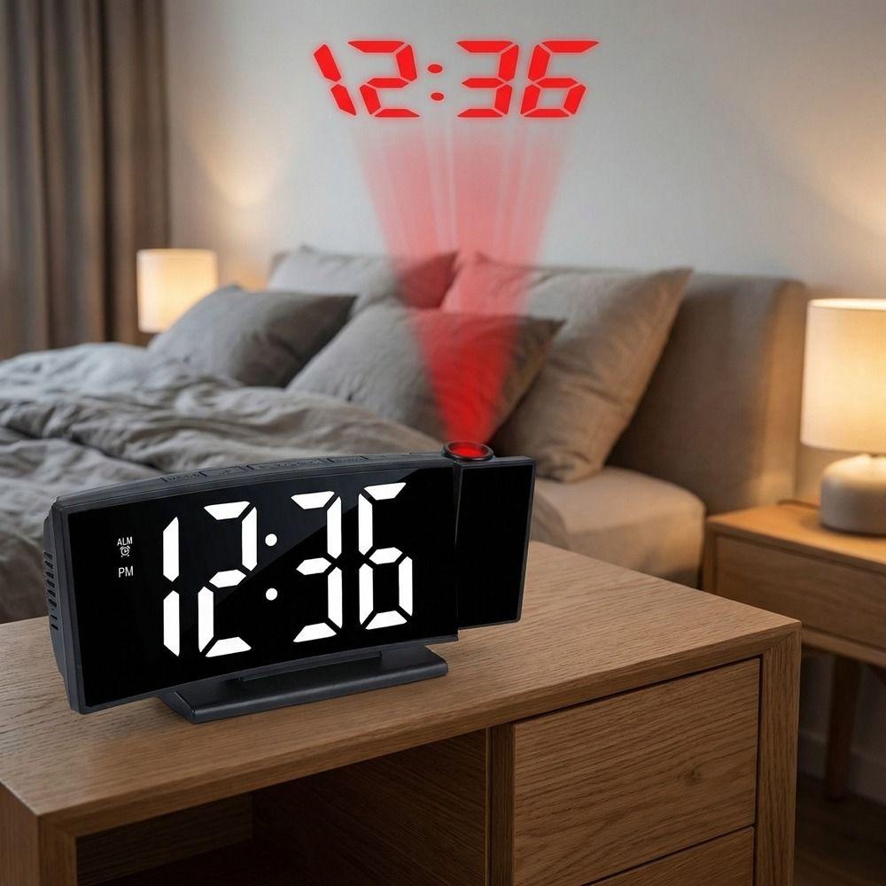 180° Rotating Projection Digital Clock Time Temperature Display Projection Alarm Clock Office Use
