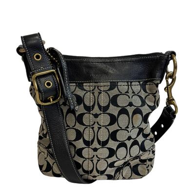 10402 Сумка COACH через плечо Signature canvas Сумка на плечо черная canvas Женская Б/у
