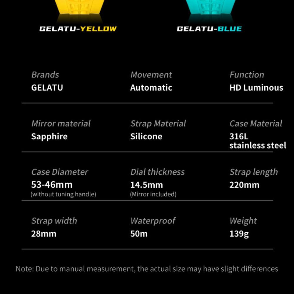 GELATU новые лучшие мужские часы с силиконовым ремешком, водонепроницаемые деловые автоматические механические часы, мужские часы с полым циферблатом