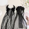 Halloween Devil Horn Hair Hoop Ox Horn Flower Veil Handmade Mesh Headband Party Cosplay Costume Accessory