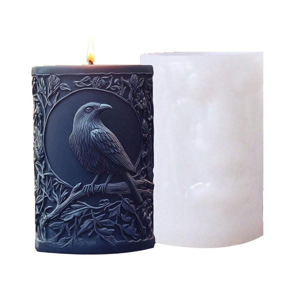 Raven Design Crow Silicone Mold Bird Branch Relief Resin Mould Candle Silicone Mold Plaster Crafts