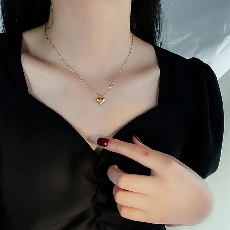 Gold Plated Love Heart Necklace For Women Man Pendant Hanging Chain Choker Necklace Valentine'S Day Gift Jewelry