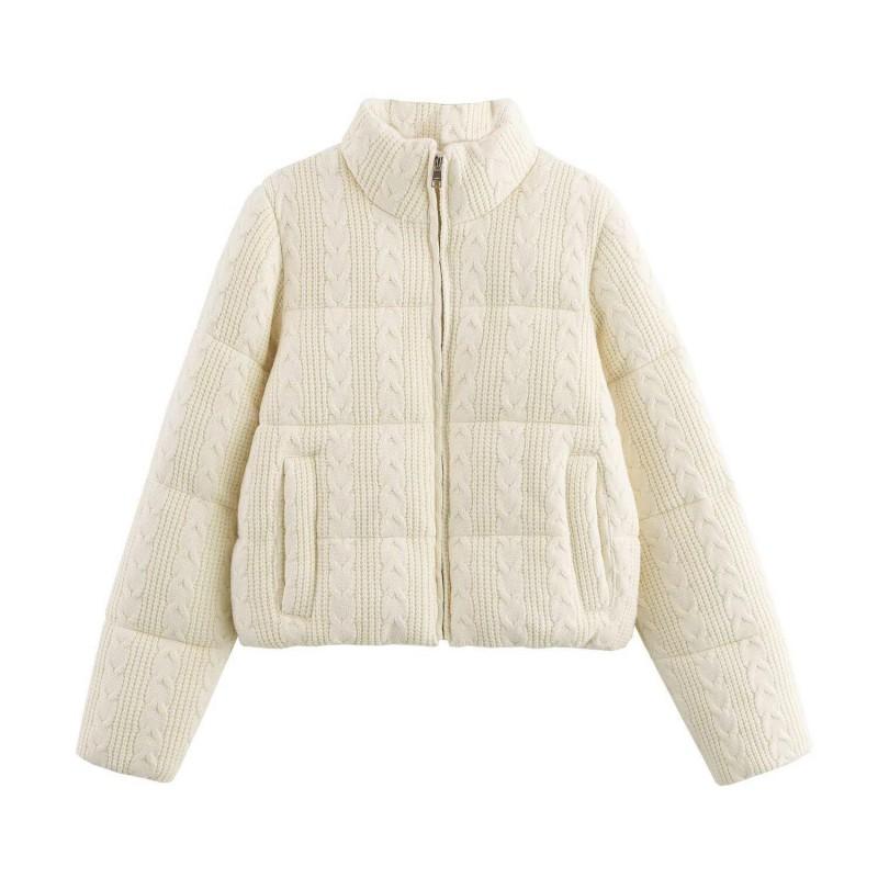 Womens Winter Stand Collar Cotton Blend Long Sleeve Jacket Loose Fit Street Style Outerwear