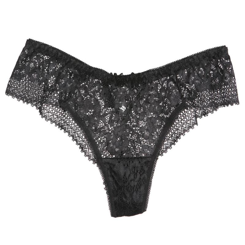 Sexy Mid-waist Lace Panties with Hollow Back Embroidery for Women