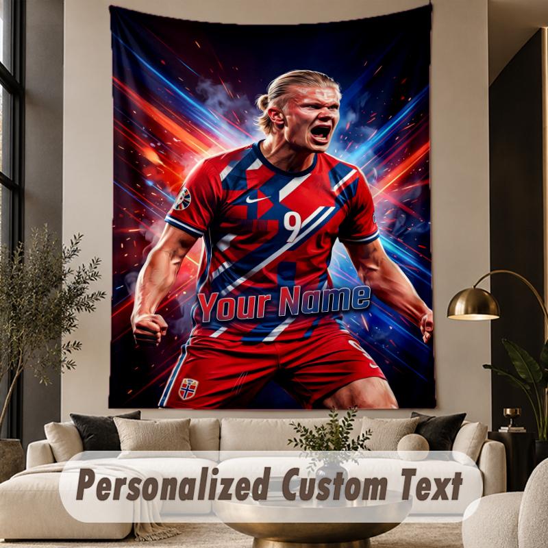 Custom Text Tapestry Erling Haaland Print Wall Tapestry Indoor Living Room Wall Decor