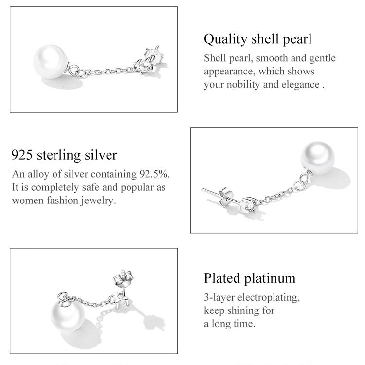 Женские серьги-капли Bamoer из стерлингового серебра 925 пробы, простые серьги-капли из бисера и жемчужного браслета, ювелирные изделия, свадебная одежда, подарок