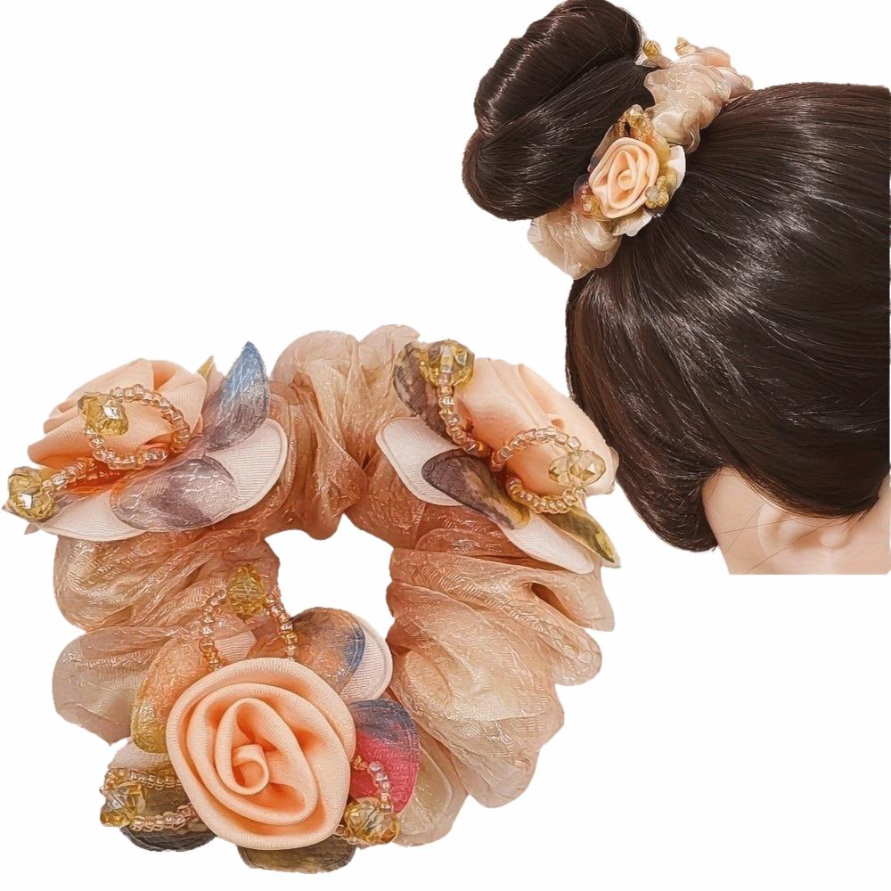 3 Flower Lace Hair Scrunchies Floral Pattern Bun Rubber Bands Large Intestine Hair Ring Daily Use