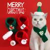 2Pcs/Set Pet Christmas Hat And Scarf Adjustable Hat with White Pompom Knitted Cat Scarf