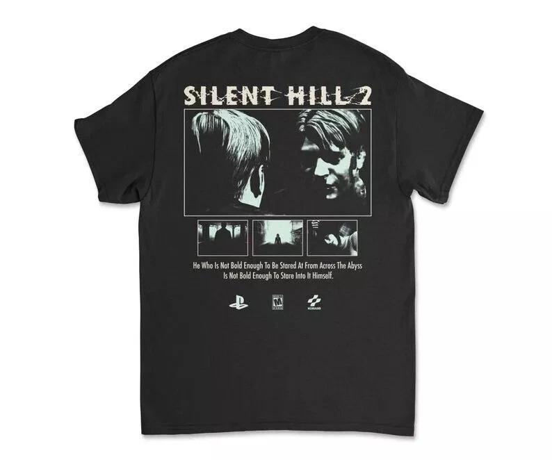 Футболка унисекс черная Silent Hill 2 с принтом на спине Повседневная хлопковая футболка Мужская футболка Черная Повседневная Хлопковая футболка с круглым вырезом